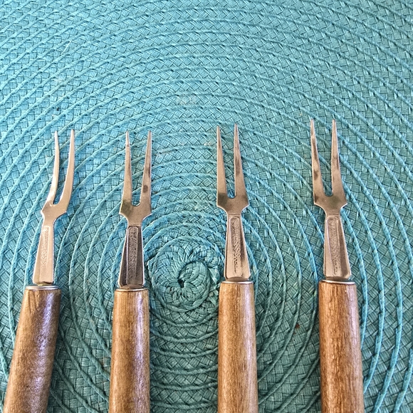 Mid Century Cocktail Forks Wooden Mini Forks set of 4 - Picture 2 of 7